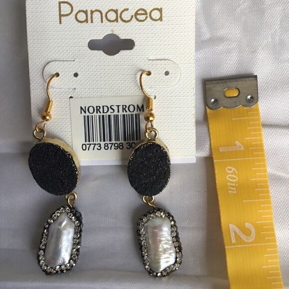 Panacea Drusy & Freshwater Pearl Drop Earring (G1) - Picture 2 of 4